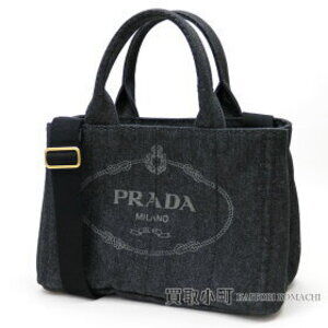 Prada Denim Tote Bag Black Silkscreen Logo Triangle Handbag Canapa
